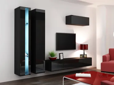 Produktbild von Mediawand Wohnwand 4 tlg - SENTIC 1 - Schwarz Hochglanz inkl. LED