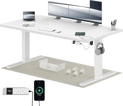 Produktbild von Höhenverstellbarer Schreibtisch 160x80cm mit USB-C, Schreibtisch Höhenverstellbar Elektrisch mit Kabelmanagement, Steh-Sitz Tisch, Bürotisch Computertisch für Home Office & PC,Weiß
