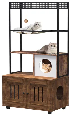 Image de Armoire pour litière de chat, dimensions 80 x 48 x 152 cm, grande tour de chat avec structure métallique