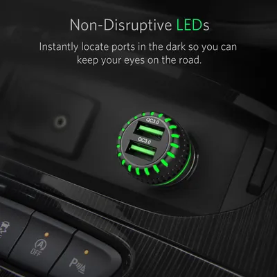 Productafbeelding van QC 3.0 Dubbele USB Autolader, Multifunctioneel, 36W, Sigarettenaansteker, Zwart
