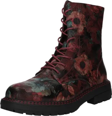 Produktbild von BOXX Damen-Schnürstiefelette Blumen-Muster Rot-Schwarz-Mehrfarbig, Farbe:rot, EU Größe:39