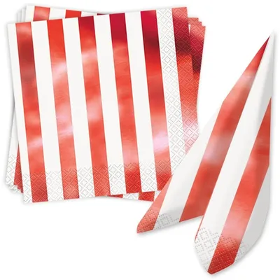 Produktbild von 16 Servietten weiß und Rot Metallic gestreift