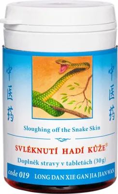 A product container with a label showing a snake illustration and product details.