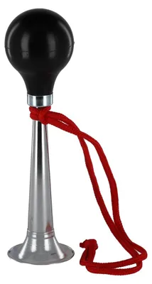 Productafbeelding van Handhoorn toeter - Chroom - Zwarte rubberen balg - 1 stem - Rood sierkoord