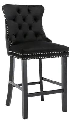 Image de Tabouret de bar, rembourrage en velours, structure en bois massif, noir