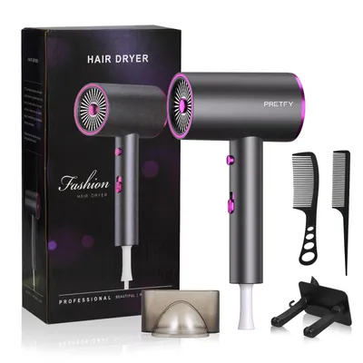 Obrázek produktu pro Pretfy lehký fén, cestovní fén pro ženy s příkonem 1800 W, profesionální iontový fén se 2 rychlostmi, 3 tlačítky pro ohřev a chlazení