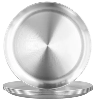 Imagen del producto de Juego de 6 platos redondos de acero inoxidable, 30 cm de diámetro