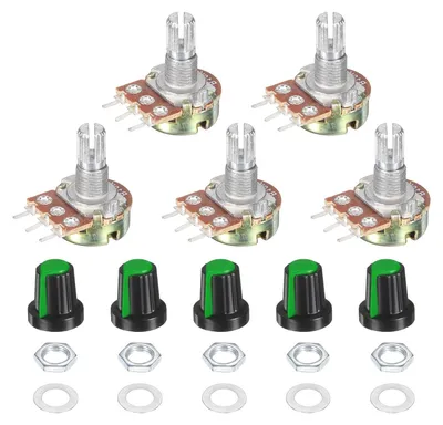 5x WH148 Potentiometer 10 kOhm, linear, Drehpotentiometer, mit Knöpfen