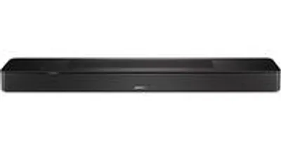 A black Bose soundbar is centered on a white background.