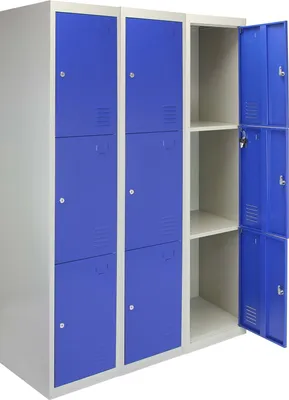 Produktbild von MonsterShop - 3 x 3 -türiger Fächerschrank Umkleideschrank Schließfachschrank Spind Garderobenschrank Stahlspind Stahlschrank Aufbewahrungsschrank Schrank Locker 45cm T x 38cm W x 180cm H Blau