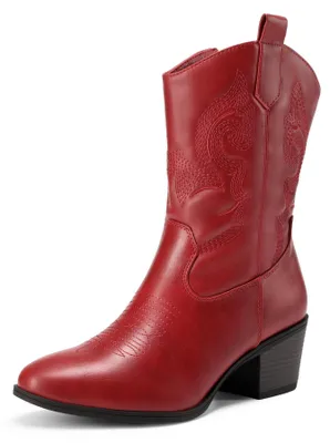 Produktbild von DREAM PAIRS Damen Cowboy Stiefel,Rot,43