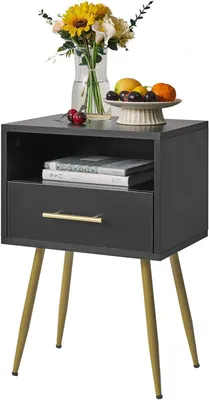 Image de Table de chevet sur pieds - Petite table d'appoint - Rangement pour chambre - Deux niveaux - 29 x 39 x 57 cm - Noir