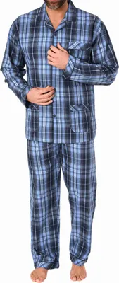 Obrázok produktu pre Pánske pyžamo s dlhými rukávmi, tkané na zapínanie v elegantnom vzhľade ; modré , 56