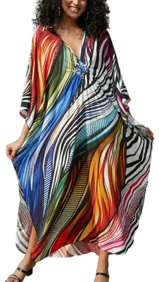 Imagen del producto de Solidchoice - Vestido largo con escote en V y estilo caftán, ideal para looks casuales y para la playa