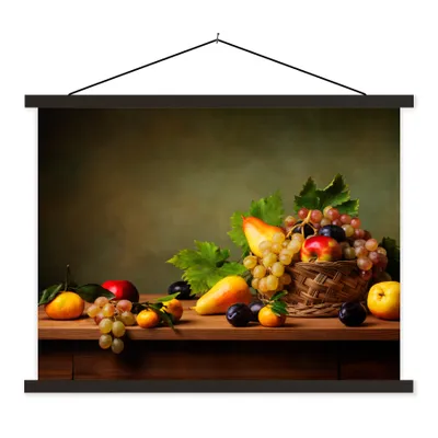 Produktbild von MuchoWow® Textilposter Rustikal - Korb - Obst - Stilleben 150x113 cm mit schwarzem Rahmen - Wohnzimmer