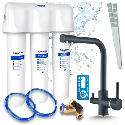 Produktbild von Ari 3-Wege-Küchenarmatur Venom, Chrom, Spültischarmatur Im Set Mit Aquaphor Wasserfiltersystem, Untertischanlage, 360° Schwenkbar