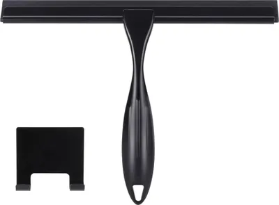 Image de Raclette de douche noire en ACIER INOXYDABLE 10 pouces avec support - raclette de fenêtre pour porte en verre & salle de bain