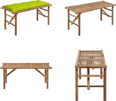 Immagine prodotto di vidaXL Panca da giardino pieghevole con cuscino 118 cm in bambù - Panca da giardino - Panca da giardino - Panca da patio - Panche da patio