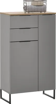 Produktbild von Midischrank - B 60 cm - 2 Türen - 2 Schubladen - Grau - Evoke Eiche Nachbildung