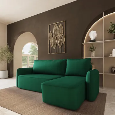 Produktbild von Masseno Ecksofa DOLVER mit Schlaffunktion L-Form, Sofa mit Bettkasten, Wohnzimmersofa, Couch, Soffa, Bettsofa, Couchgarnitur- Grün, KRONOS 19