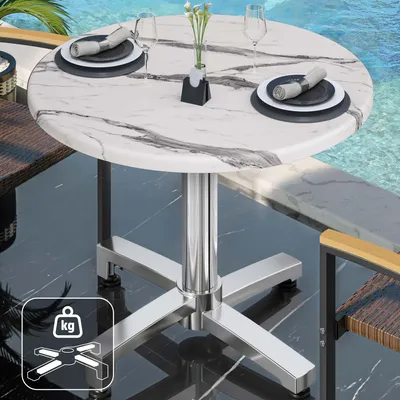 Produktbild von WBO | Bistro Außen Tisch | Ø:H 70 x 78,5 cm | Weiß Marmor / Aluminium | Rund | Zusatzgewicht | Bistro Tisch Gastro Tisch