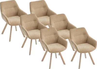 Produktbild von 6er Set Drehstühle mit Armlehnen aus Stoff und Eschenholz - Beige - VELBURY