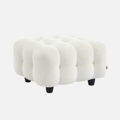 Produktbild von sweeek - Sitzhocker Fußhocker mit strukturiertem Bouclébezug für 3-Sitzer Sofa Leon  - Creme