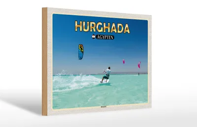 Produktbild von Holzschild Reise 30x20cm Hurghada Ägypten Kitesurfer Urlaub Deko