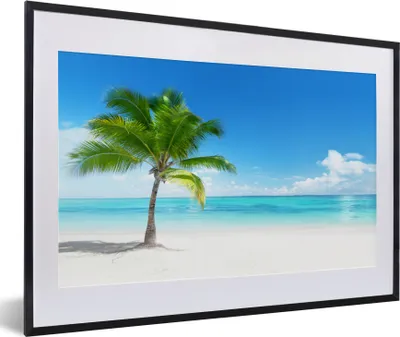 Produktbild von MuchoWow® Gerahmtes Poster Palme - Strand - Meer - Sommer 60x40 cm - Poster mit Schwarzem Bilderrahmen Wandposter Rahmen Foto Bilder - Schlafzimmer - Plakat in Rahmen - Drucken