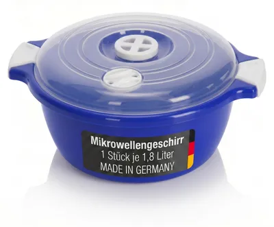 Produktbild von Mikrowellenbehälter 1,8 Liter mit Deckel und Dampfventil Mikrowellenschüssel in Blau Mikrowellentopf Kunststoff für Kühlschrank Picknick Schüssel