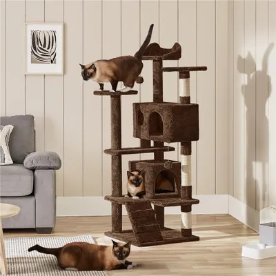 Produktbild von Yaheetech Kratzbaum Kletterbaum 139 cm H, Katzenbaum mit 3 Aussichtsplattformen & 2 Kuschelhöhlen, Braun