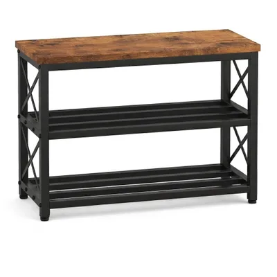Produktbild von Schuhschrank mit Sitzfläche, großes Regal, Industrial-/Loft-/Retro-Stil, Holz, 60 cm