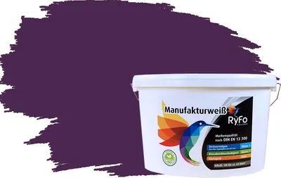 Produktbild von RyFo Colors Bunte Wandfarbe Manufakturweiß Dunkelviolett 10l - weitere Violett Farbtöne und Größen erhältlich, Deckkraft Klasse 1, Nassabrieb Klasse 1