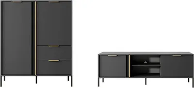 Produktbild von Wohnzimmer-Set Lars Wohnwand 2-tlg anthrazit gold