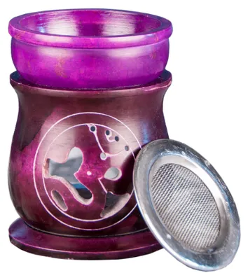 Aromalamp OM aus Speckstein, violett, 10x6 cm, Räuchergefäß