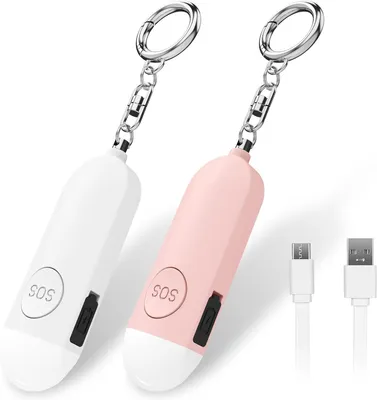 Produktbild von 2 Stück Persönlicher Alarm Wiederaufladbarer Selbstverteidigungsalarm Schlüsselanhänger mit LED-Beleuchtun