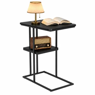 Produktbild von Beistelltisch 2 Ablagen Holz Couchtisch Sofatisch für Bett und Sofa