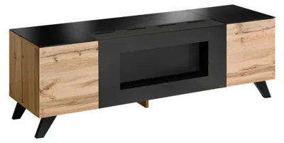 Productafbeelding van Meubel TV TINO met bio-ethanol haard – Wotan eiken en zwart – L150 cm