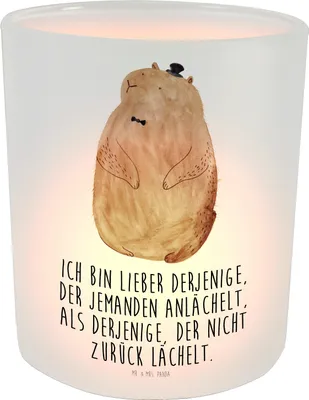 Produktbild von Mr. & Mrs. Panda Glas Windlicht Murmeltier - Transparent - Geschenk, Knigge, Freundlichkeit, Lustige Sprüche, Kerzenhalter, Teelichthalter, Anstand, Fröhlichkeit, Respekt