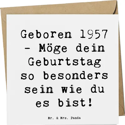 Produktbild von Mr. & Mrs. Panda Grußkarte Spruch 1957 Geburtstag - Weiß - Geschenk, Jubiläum, Glückwunschkarte, anlasskarte, 1957er Jahrgang, Klappkarte, Alter, Geburtstagsgeschenk