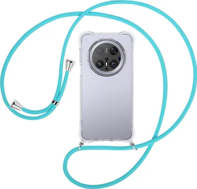 Produktbild von Handykette Backcover-Schutzhülle mit Band (Metall silberfarben) für Huawei Mate 70 Pro - türkis