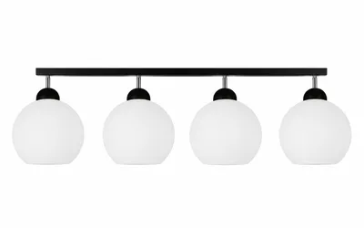 Productafbeelding van Moderne plafondlamp met 4 lampen, zwart, met witte glazen kapjes – Verstelbare E27 plafondlamp van metaal en glas (N-KDE-BG4), AI-gegenereerde afbeelding