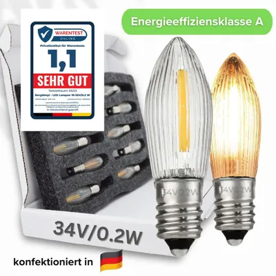 Produktbild von 10x LED Filament 34V/0,2W E10 Ersatz-Lämpchen statt 3W für 7 Brennstellen 2100 Kelvin warmleuchtend