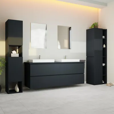 Produktbild von Garlivo Waschbeckenunterschrank GLB-160 Anthrazit mit Schubladen, Badezimmer Waschtischunterschrank hängend , Breite 160 cm, Soft-Close, Push-to-Open/ Tip-On