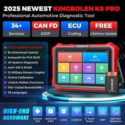 Imagen del producto de KINGBOLEN K8 PRO, herramientas de diagnóstico para automóviles, sistema con 34 funciones, que permiten la reprogramación, el codificado de la ECU y pruebas bidireccionales.