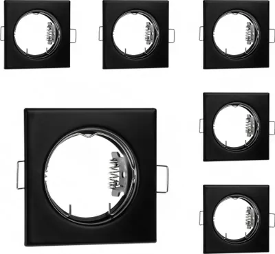 Produktbild von LUMILED 6x Einbaustrahler feste flach Spots für LED oder Halogen Einbauleuchten Einbaurahmen eckig stahl Einbauspots Downlight Schwarz