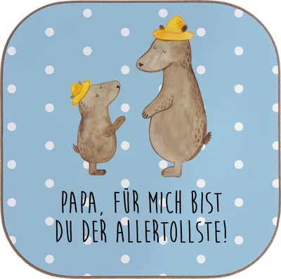 Produktbild von Mr. & Mrs. Panda Tischschoner Bären mit Hut - Blau Pastell - Geschenk, Muttertag, Untersetzer für Gläser, Vatertag, Familie, Tassenuntersetzer, Family, Coaster, Design