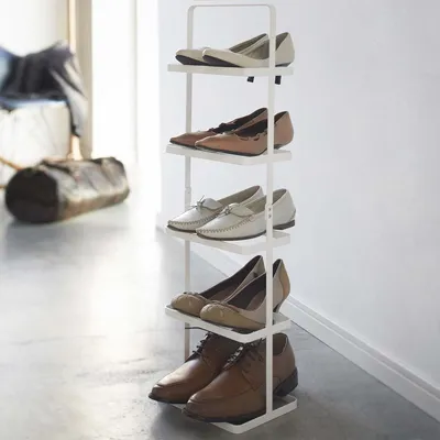 Produktbild von Yamazaki Schuhregal mit 5 Ablagen weiß tragbar platzsparend schmal Metall Schuhablage für 5 Paar Schuhe 22x77x14cm "TOWER"