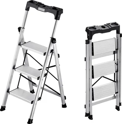 Produktbild von SucceBuy Trittleiter mit 3 Stufen, Klappleiter aus Aluminium mit rutschfesten Stufen und ergonomischem Handgriff, belastbar bis 150 kg, vielseitige Stehleiter für Küche, Büro, Haushalt und Lager
