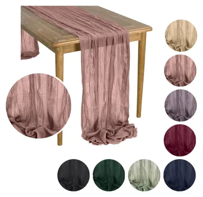 Produktbild von MEBLE ODNOWA Tischläufer, BOHO-Tischläufer aus Gaze, Gaze Tischdeko, Rosa, 90 × 300 cm, Elegant, Gazestoff, Weicher Stoff, Boho Tischdeko